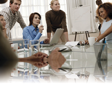 Group of individuals meeting in a coference room.